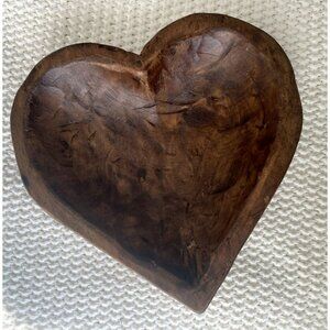 Large Heart Shaped Carved Wooden Dough Bowl Vintage Shabby Chic Farmhouse Rustic